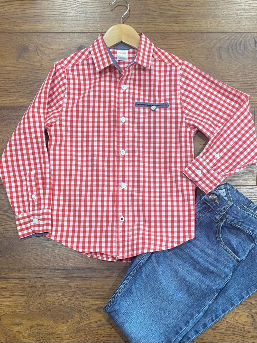 Gymboree Boy’s ‘Farming Friends’ Red and White Gingham L/S Shirt Size 6